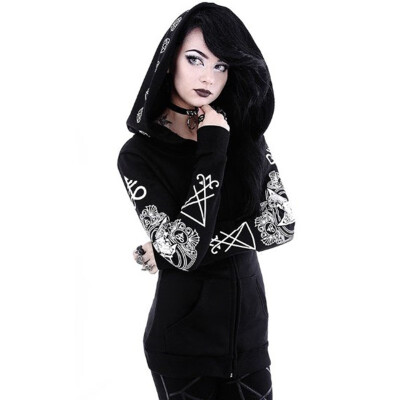 

Womens Gothic Printed Long Sleeve Hoodie Cosplay Coat Winter Warm Loose Sweater