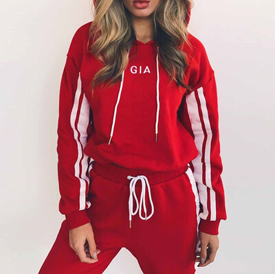 

Toponeto Women Casual Colorblock Striped Hooded Sweater Set Long Sleeve Crop Tops Pants