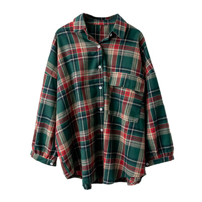 

Vintage Plaid Women Blouses Long Sleeve Shirts 2019 New Autumn Casual Loose Pocker Femme Tops