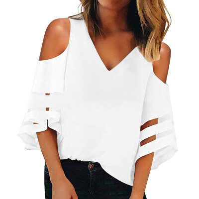 

Fashion Women Cold Shoulder Casual Loose Chiffon 34 Sleeve Shirts Blouse Tops