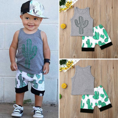 

2PCS Infant Baby Boy Summer Cactus Tops T-Shirt Shorts Outfit Set 0-3Y