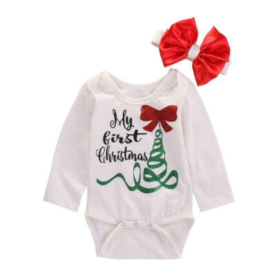 

Newborn Baby Girls Clothing Bodysuits Xmas Long Sleeve Jumpsuit Headband Christmas Baby Girls Clothes Outfits