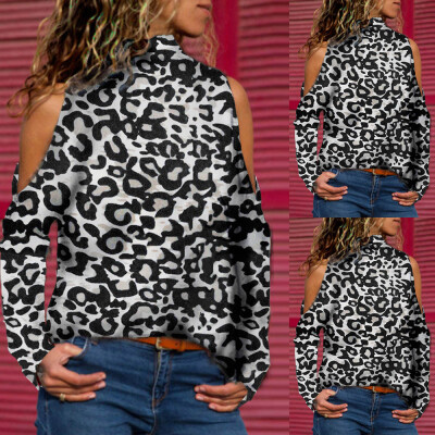 

Starmoon Women Fashion High-Neck Off Shoulder Leopard Print Sweatshirt Blouse Tops Shirt