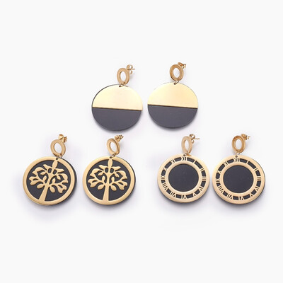 

304 Stainless Steel Stud Earrings with Plastic Mixed Shapes Golden 4358mm Pendant 3444x1845x2mm Pin 0708mm