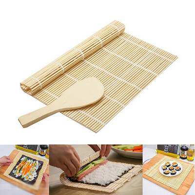 

2Pcs Bamboo Japanese Sushi Rolling Mat Rice Paddle Maker Tool Kitchen DIY Kit