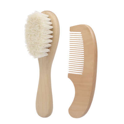 

2Pcs Baby Hair Brush Comb Set Newborn Hairbrush Kit Infant Comb Soft Wool Hair Wooden Handle Scalp Massage
