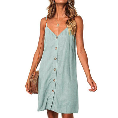 

Womens Sleeveless Mini Dress Stretchy Camisole Spaghetti Strap Long Tank Top Deep V Neck Dresses