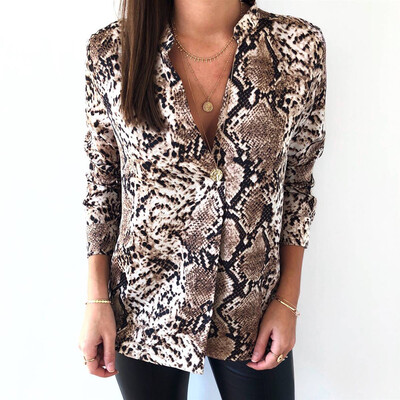 

Nomeni Womens Long Sleeve Snake Print Blouse Casual Loose T Shirt Ladies Top
