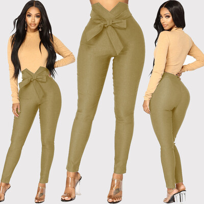 

Womens Summer High Waist Pants Sexy Bow Slim Simple Elastic Pants