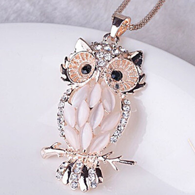 

Exquisite Rhinestone Inlaid Owl Pendant Jewelry Necklace Long Chain Clothing