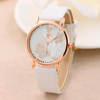

Fashion Color butterfly Womens watch Simple Temperament Beautiful Ladies WristWatch Unisex Business Stainless Steel clock D