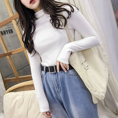 

Tailored Autumn Winter Women Long Sleeve Solid Pullover Turtleneck Velvet Basic Tops