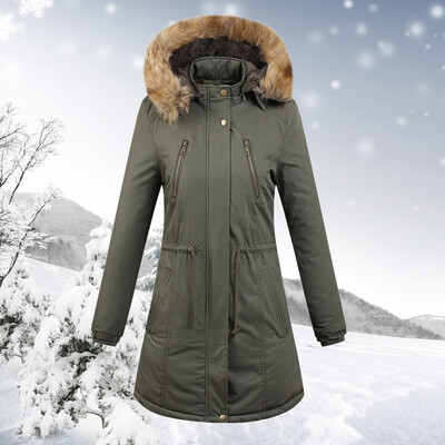 

Toponeto Womens Winter Warm Long Hooded Drawstring Waist Jacket Pocket Cotton Coat