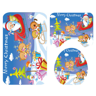 

Tailored Santa Christmas Print Toilet Bathroom Mat And Shower Curtain Four-Piece Set