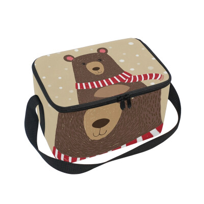 

ALAZA Lunch Box Insulated Lunch Bag Large Cooler Cute Bear Wearing Red Scarf Tote Bag