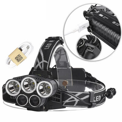 

Portable T6 5-LED Super Bright USB Rechargeable Fishing Riding Headlamp Head Light For Outdoors