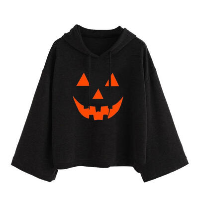 

Women Print Pumpkin Pattern Loose Pullover Cotton Drawstring Hoodies
