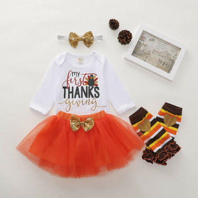 

US My 1st Thanksgiving Baby Girls Romper Skirt Dress Leg Warmers Clothes 0-12M