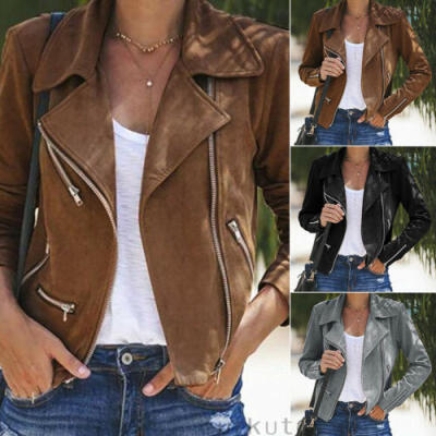 

Womens Ladies Fabric Thin Jacket Flight Coat Zip Up Biker Casual Tops Clothes