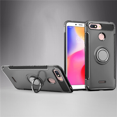 

Back Cover For Xiaomi Redmi 6 Case Car Holder Stand Hard PC Silicon Ring Suction Bracket Celulars