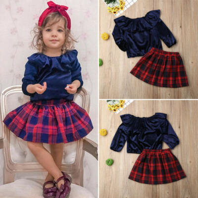 

Kids Baby Girl Christmas Outfit Ruffle Top Blouse Plaid Tutu Dress Skirt Clothes