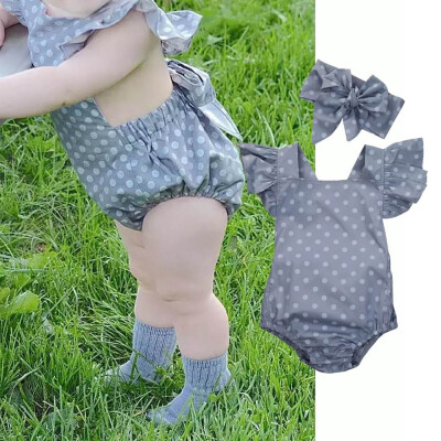 

Newborn Infant Baby Girls Princess Polka Dot Romper Headband Outfits Clothes