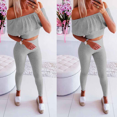

Roseonmyhand Women Summer Sexy Shoulder-baring Collar And Slim Trousers Casual Suit