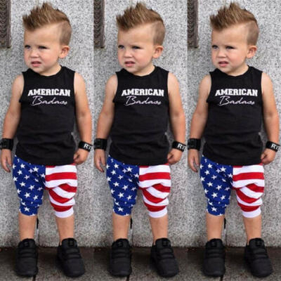 

4th of July Clothes Newborn Baby Boy Tops VestUSA Flag Short Pants Outfits Set
