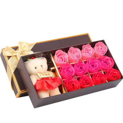 

Toponeto 12PCS Romantic Rose Soap Flower gift box with Plush Animal toys Bear Doll