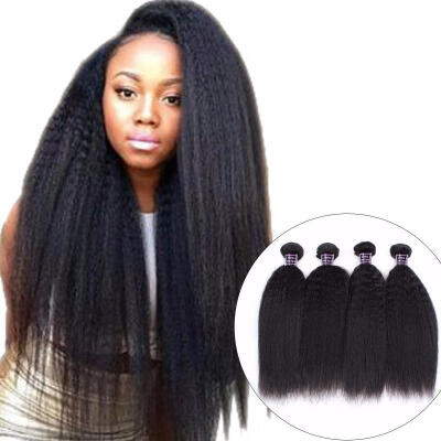 

4 Bundles Yaki Straight Peruvian Human Hair Weave Non Remy Hair Kinky Straight Human Hair Extensions For Black No Tangle