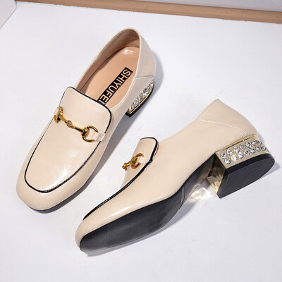 

Water drill thick-heeled Rover shoes casual single shoes spring womens horse buckle shoes small leather shoes fashionable Bri