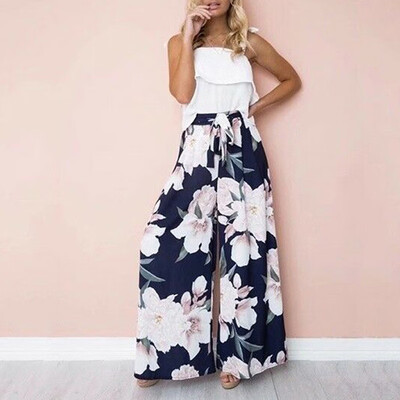 

Women Boho Floral Long Pants Palazzo Baggy Wide Leg Summer Casual Yoga Trousers