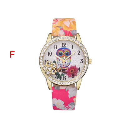 

Flower Watch Reloj 2018 relogio masculino Women Leather Owl Pattern Quartz Analog Wrist Watch Crystals Decor Saat Dropship