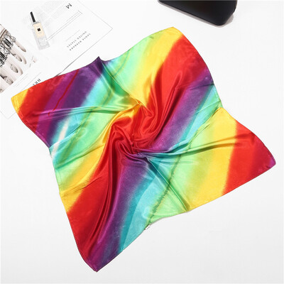 

Spring&summer new gradient rainbow color 6060 satin square towel small silk scarf professional printing super soft breathable FJ174