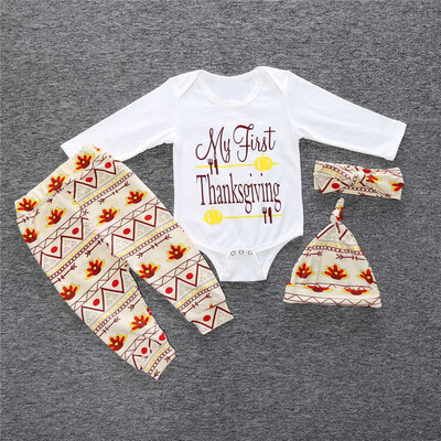 

Thanksgiving Infant Baby Boy Girl Outfits Clothes Romper Pants Leggings 4PCS Set