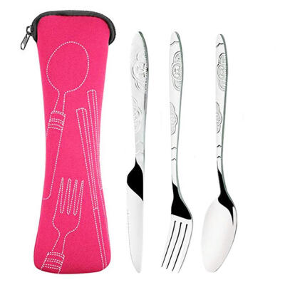 

3pcs Stainless Steel Cutlery Set Steak Knife Fork Spoon with Cloth Bag