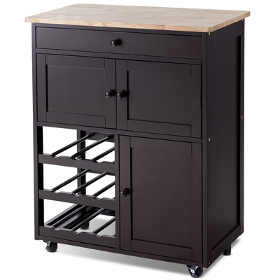 

Modern Rolling Storage Kitchen Cart with Drawer-Brown