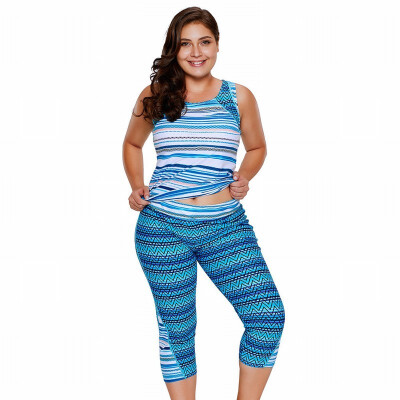 

Pattern vest-style seven-point swimming trunks split fat Plus Size swimwear
