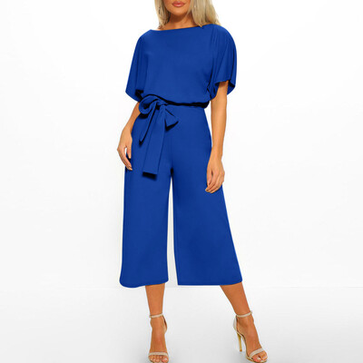 

Starmoon Women Short Sleeve Playsuit Clubwear Straight Leg Jumpsuit With Belt
