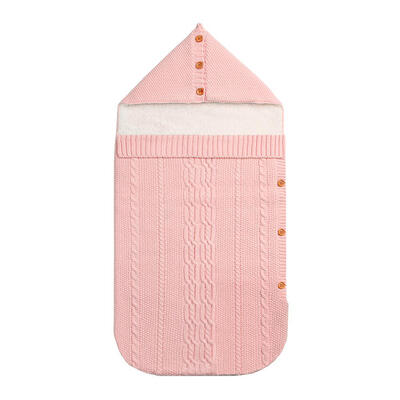 

Soft Solid Color Button Sleeping Bag Cute Warm Knitted Baby Hooded Blanket