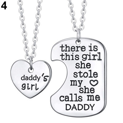 

1 Set 2 Pcs English Letters Carved Mommy Daddy Girl Pendant Chain Necklaces