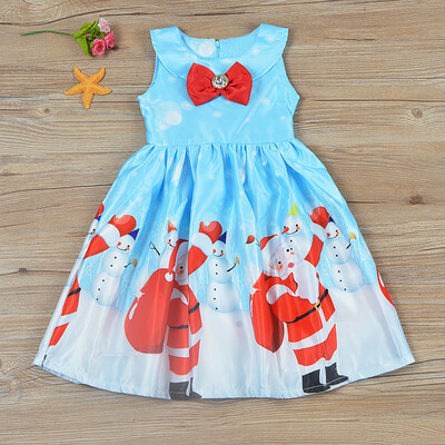 

Toddler Baby Girls Sleeveless Bow Santa Claus Print Kids Clothes Princess Dress
