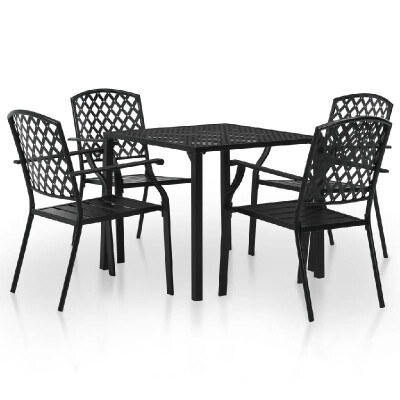 

5 Piece Outdoor Dining Set Steel Black