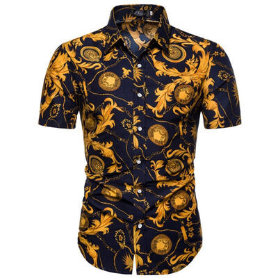 

Mens Short Sleeve Retro Print Shirt Casual Button Down Floral Hawaii Shirts