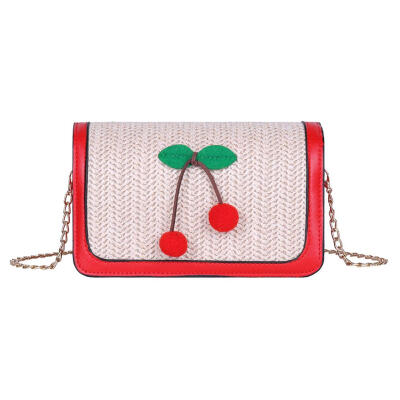 

Fruit Decor Shoulder Clutch Women Flap Crossbody Woven Leather Chain Bags