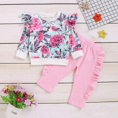 

Newborn Baby Girls Clothes Floral Print Tops Long Pants Outfits Set Tracksuit