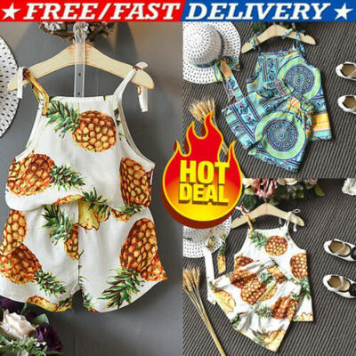 

US STOCK 2PCS Newborn Baby Girl Sleeveless Tops Floral Pants Outfits Set Clothes