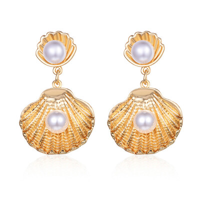 

Women False Pearl Earrings Shell Conch Eardrop Fashion Banquet Party Jewelry