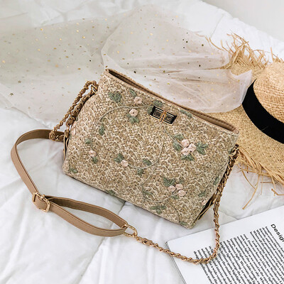 

Women Floral Straw Square Bag Small Chain Messenger Bag Summer Beach Crossbody Bags Girl Flap Handbag T30