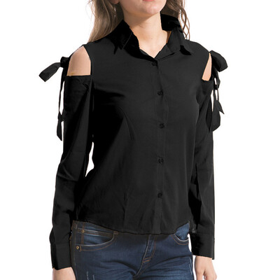 

Starmoon Women Summer Fashion -6XL Casual Loose Solid Shoulder Openwork Bow Blouse Top
